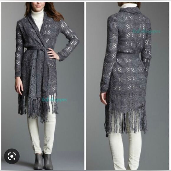 Boho chic sweater knit cardigan duster fringed/fringe long maxi - Picture 1 of 9